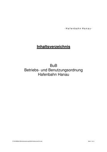 Inhaltsverzeichnis BuB - Hanau Hafen GmbH