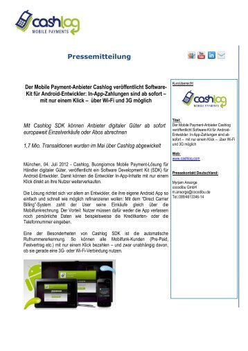 Der Mobile Payment-Anbieter Cashlog veröffentlicht Software-Kit für ...