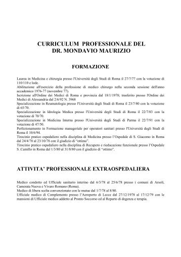 curriculum professionale del dr. mondavio maurizio - ASL AL