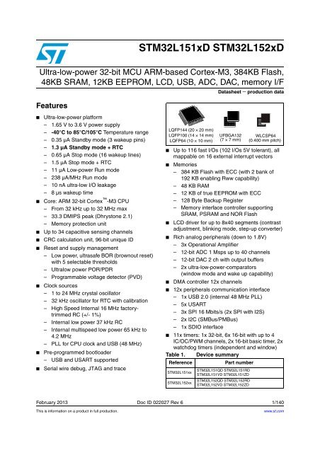 Ultra-low-power 32-bit MCU ARM-based Cortex-M3, 384KB ... - Keil