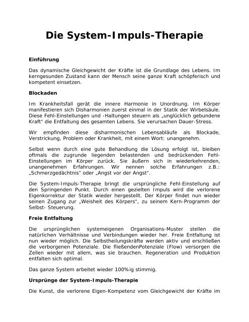 Die System-Impuls-Therapie - kern-gesund