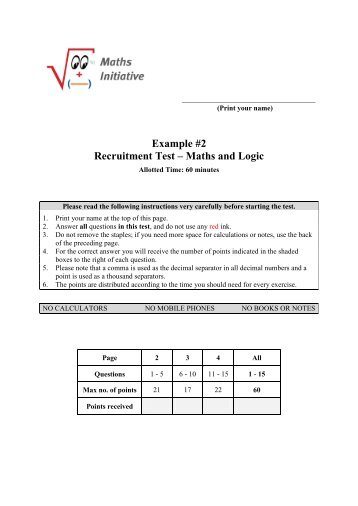 Example #2 Recruitment Test â Maths and Logic - ProCredit