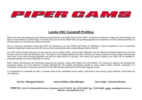 Landis CNC Camshaft Profiling - Piper Cams