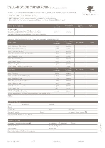 Vasse Felix Wine Order Form - SPE WA