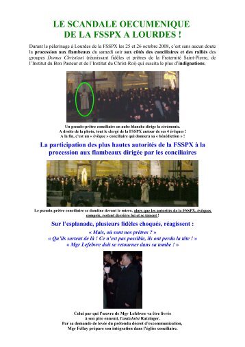 LE SCANDALE OECUMENIQUE DE LA FSSPX A LOURDES !