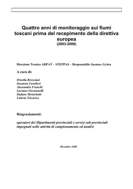 Monitoraggio fiumi 2003-06 - AutoritÃ  di Bacino del fiume Serchio