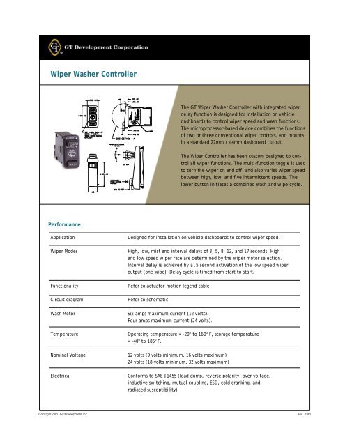 Wiper Washer Controller - GT Development Corporation