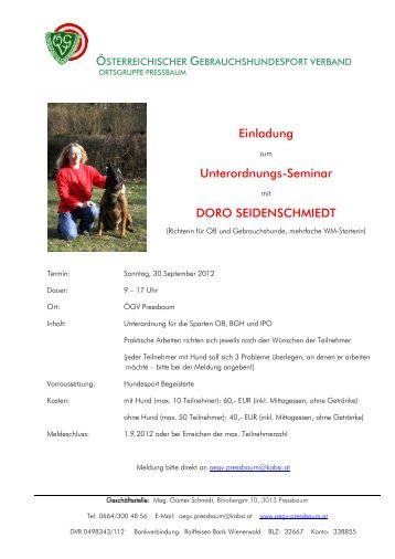 Einladung Unterordnungs-Seminar DORO SEIDENSCHMIEDT