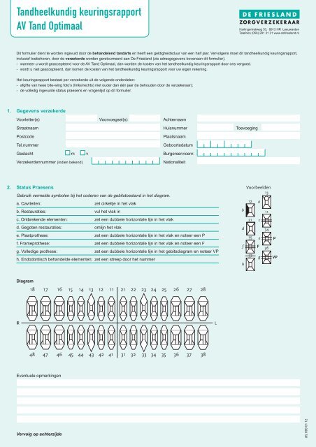 Tandheelkundig keuringsrapport AV Tand Optimaal – De Friesland ...