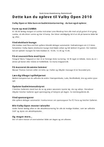 Dette kan du opleve til Valby Open 2010 - Sankt AnnÃ¦ IF