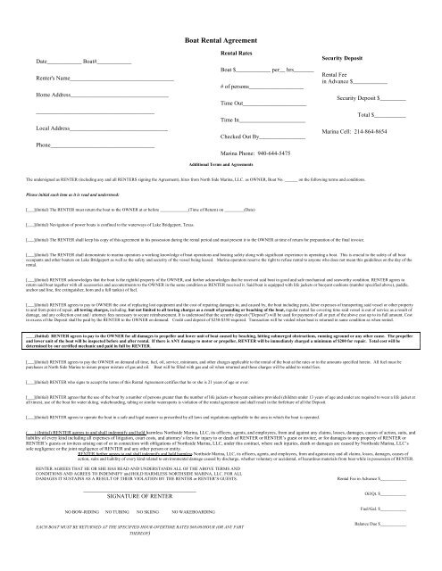 Boat Rental Agreement - North Side Marina and Resort