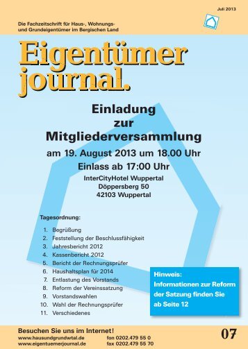 Ausgabe 07/2013 - Hausundgrundwtal.de