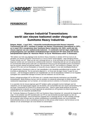 Hansen Industrial Transmissions werkt aan nieuwe toekomst onder ...
