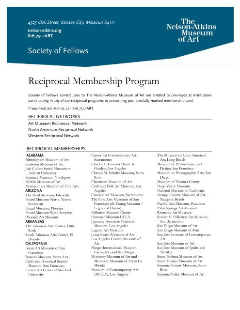 Reciprocal Membership Program - The Nelson-Atkins Museum of Art