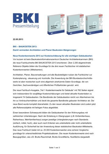 [PDF] Pressemitteilung: BKI - BAUKOSTEN 2013