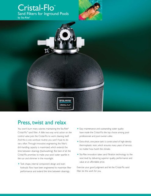 Sta Rite Cristal Flo Data Sheet Inyopools Com