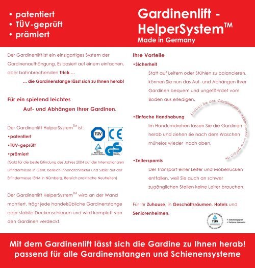 Gardinenlift - HelperSystemTM Made in Germany Die Kunst ... - Gefora