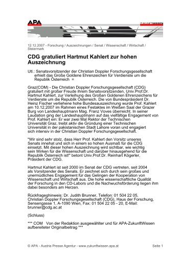 CDG gratuliert Hartmut Kahlert zur hohen Auszeichnung