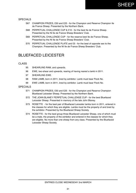 Livestock Prize scheduLe - Balmoral Show