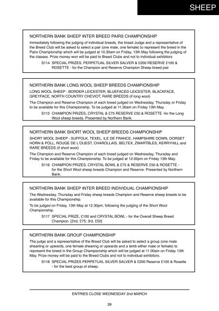 Livestock Prize scheduLe - Balmoral Show