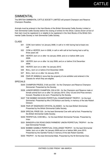 Livestock Prize scheduLe - Balmoral Show