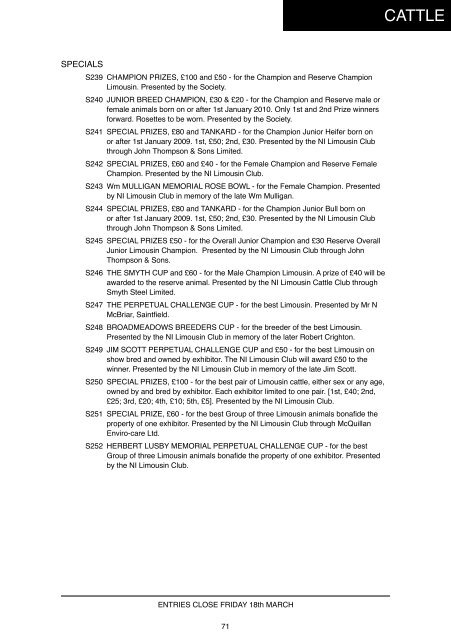 Livestock Prize scheduLe - Balmoral Show