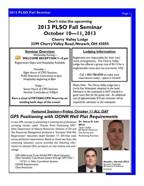 the full conference brochure. - Professional Land Surveyors of Ohio