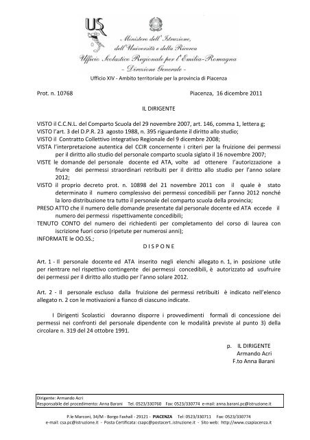 Elenchi - USP di Piacenza