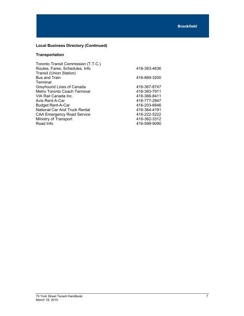 Tenant Handbook - Brookfield Properties