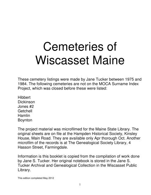 Cemeteries Of Wiscasset Maine