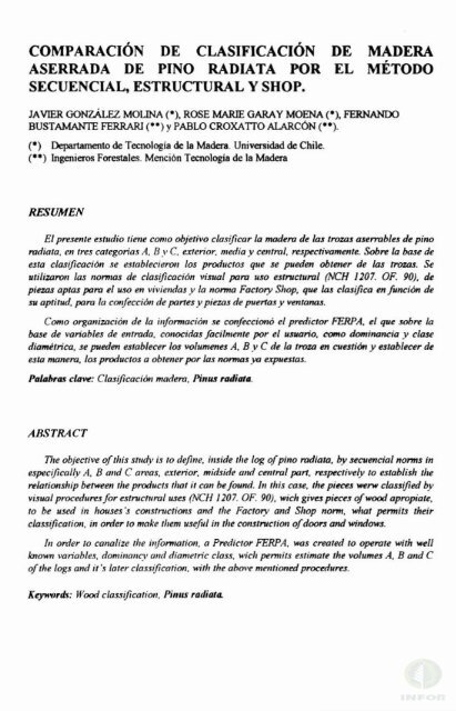 comparaciÃ³n de clasificaciÃ³n aserrada de pino radiata por ...