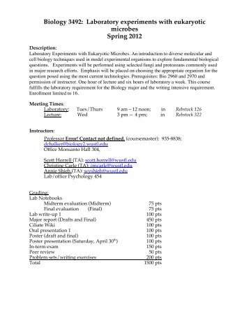 Biology 3492: Laboratory experiments with eukaryotic microbes ...