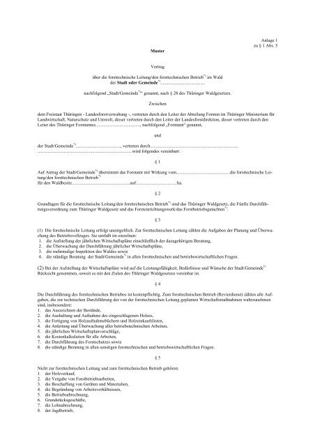 Mustervertrag zur 5. DVO ThÃ¼rWaldG - Freistaat ThÃ¼ringen