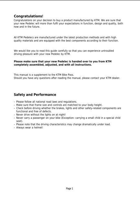 OPERATING INSTRUCTIONS - KTM