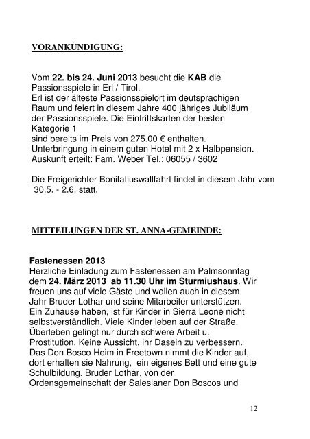 Pfarrnachrichten - Katholische Pfarrgemeinde St. Anna, Freigericht ...