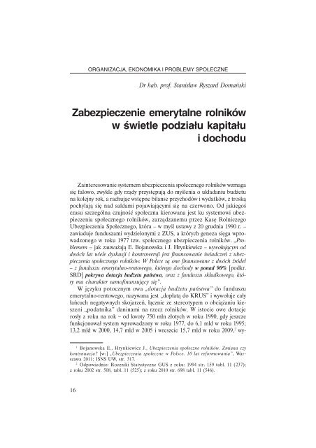 Ubezpieczenia w Rolnictwie. MateriaÅy i Studia. Nr 43/2012 - KRUS