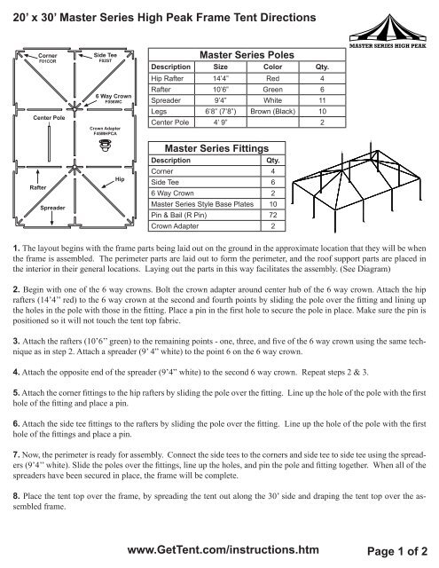 x 30' Master Series High Peak Frame Tent Directions - Celina Tent