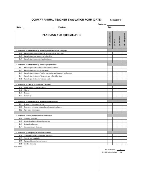 conway annual teacher evaluation form cate sau 9 annual evaluation form
