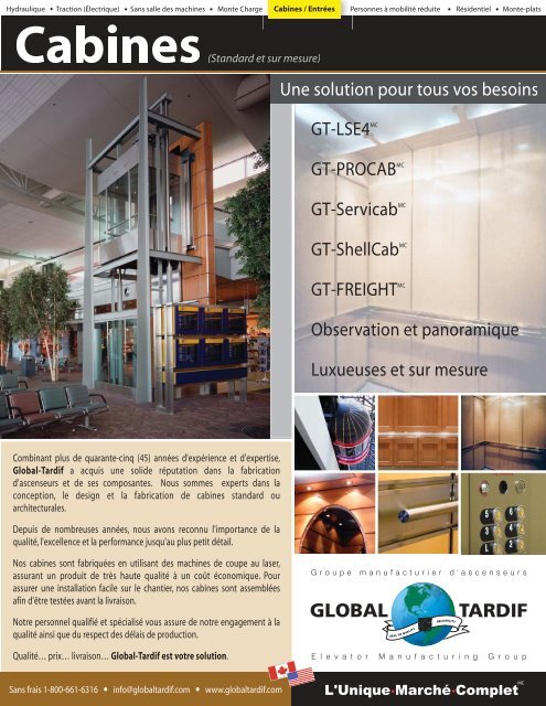 Cabines - Global Tardif Groupe manufacturier d'ascenseurs