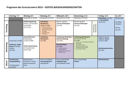 Wochenplan - SchÃ¼lercampus