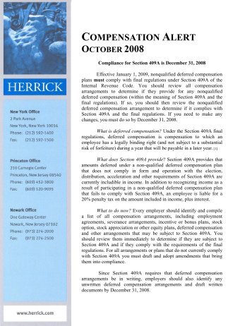 Compensation Alert, October 2008 - Herrick, Feinstein LLP