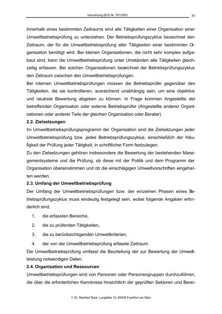 Verordnung (EG) Nr. 761/2001 des europÃ¤ischen Parlaments und ...