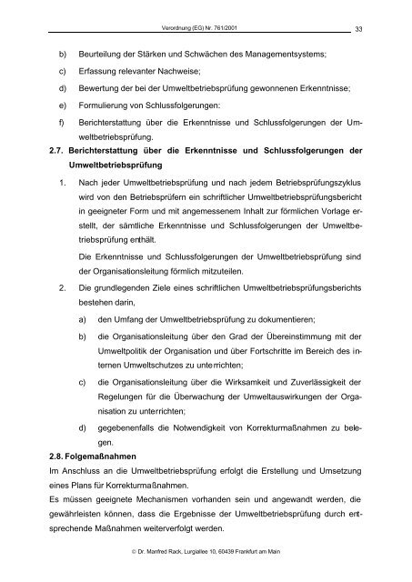 Verordnung (EG) Nr. 761/2001 des europÃ¤ischen Parlaments und ...