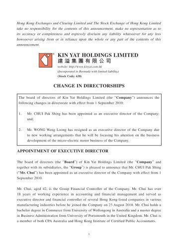 KIN YAT HOLDINGS LIMITED å»ºæº¢éåæéå¬å¸