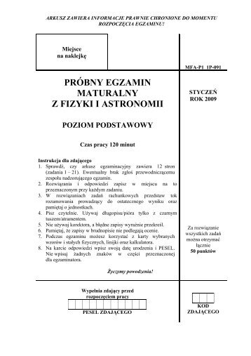 prÃ³bny egzamin maturalny z fizyki i astronomii - dlaStudenta.pl