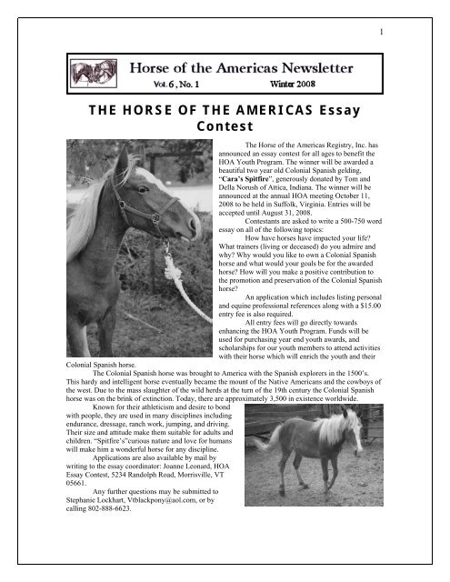 THE HORSE OF THE AMERICAS Essay Contest