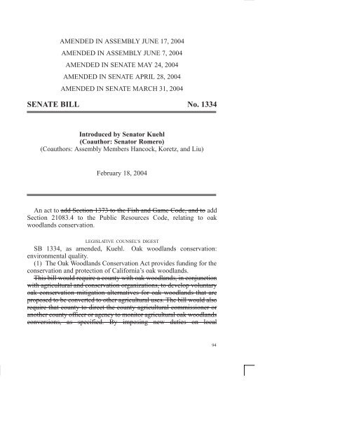 SENATE BILL No. 1334 California Oaks Foundation