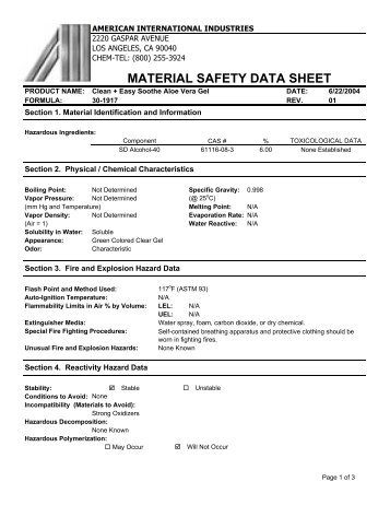 Soothe Gel MSDS Sheet