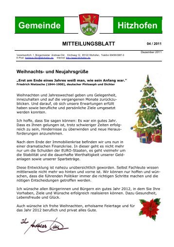 Weihnachts- und Neujahrsgrüße - Gemeinde Hitzhofen