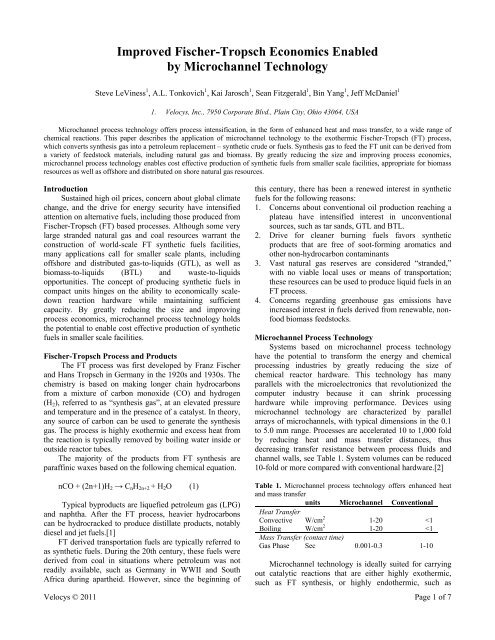 Improved Fischer-Tropsch Economics Enabled by Microchannel ...